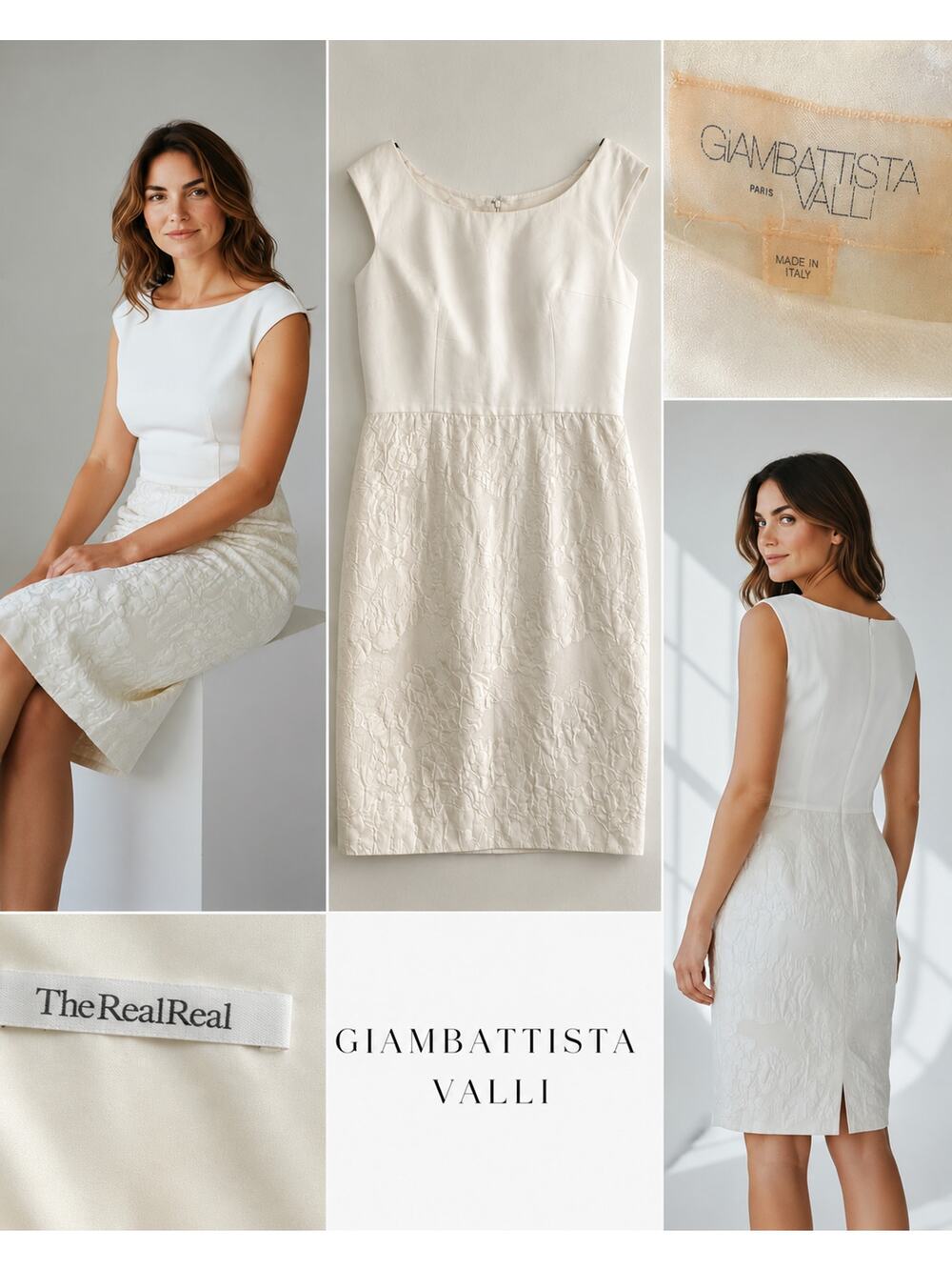 Giambattista Valli Paris Ivory Linen Silk Jacquard Dress IT 42 Italy Spring 2014